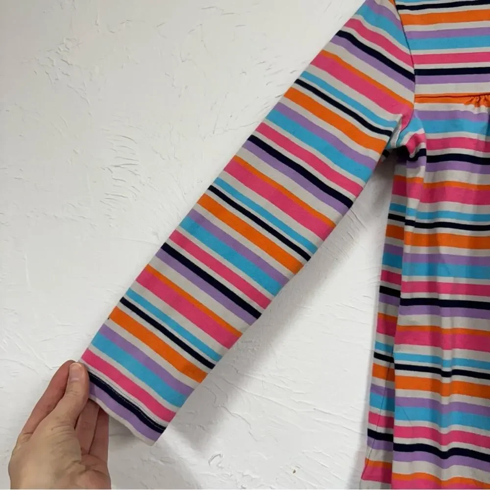 Hanna Andersson Striped Colorful Long Sleeve Dress Girls 6-7 Casual Comfort